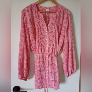Pink and White Patterned Button Up Blouse Size 2X